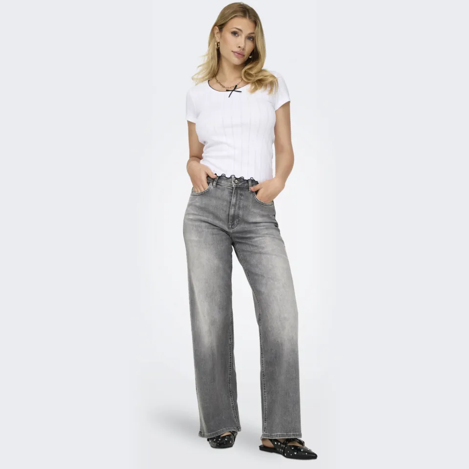 Only high waist wide leg jeans ONLMADISON grey denim Light Grey Denim