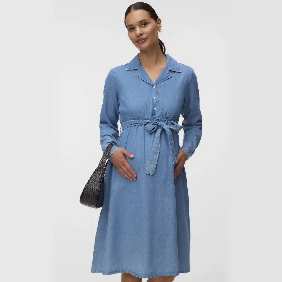 Mamalicious zwangerschapsspijkerjurk met ceintuur mediumblauw medium blue denim, foto 5