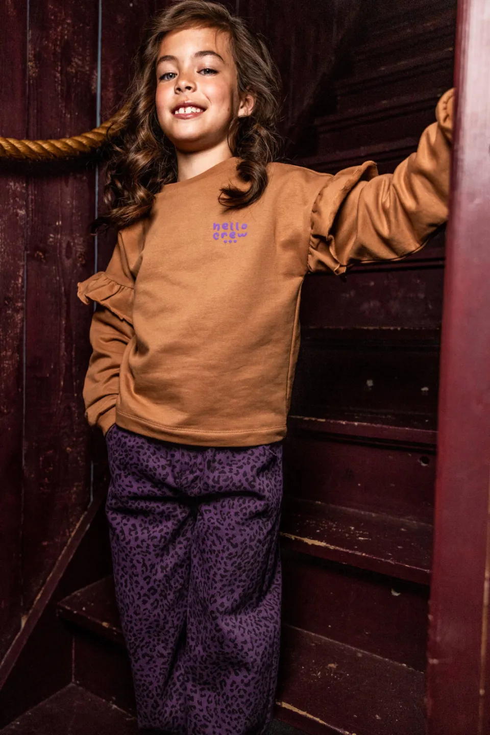 LOOXS little boxy sweater met ruches en backprint - bruin, foto 7
