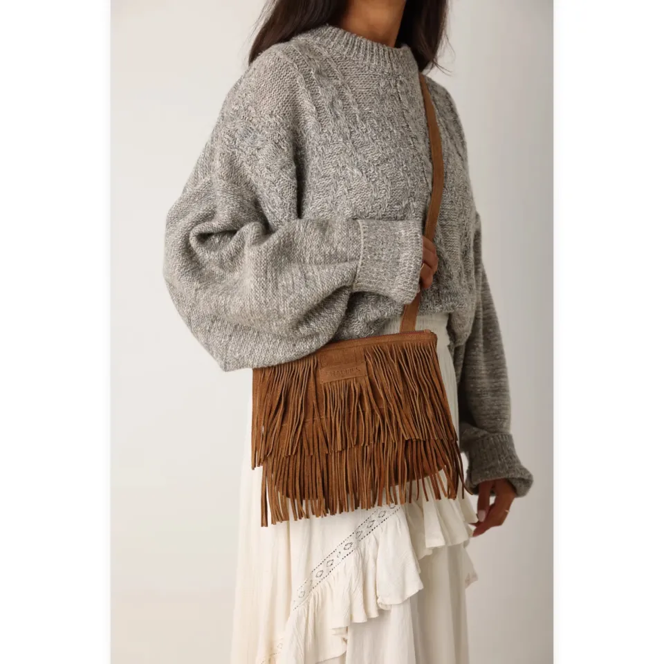 Shabbies Amsterdam Festival Fringe crossbody tas cognac, foto 7