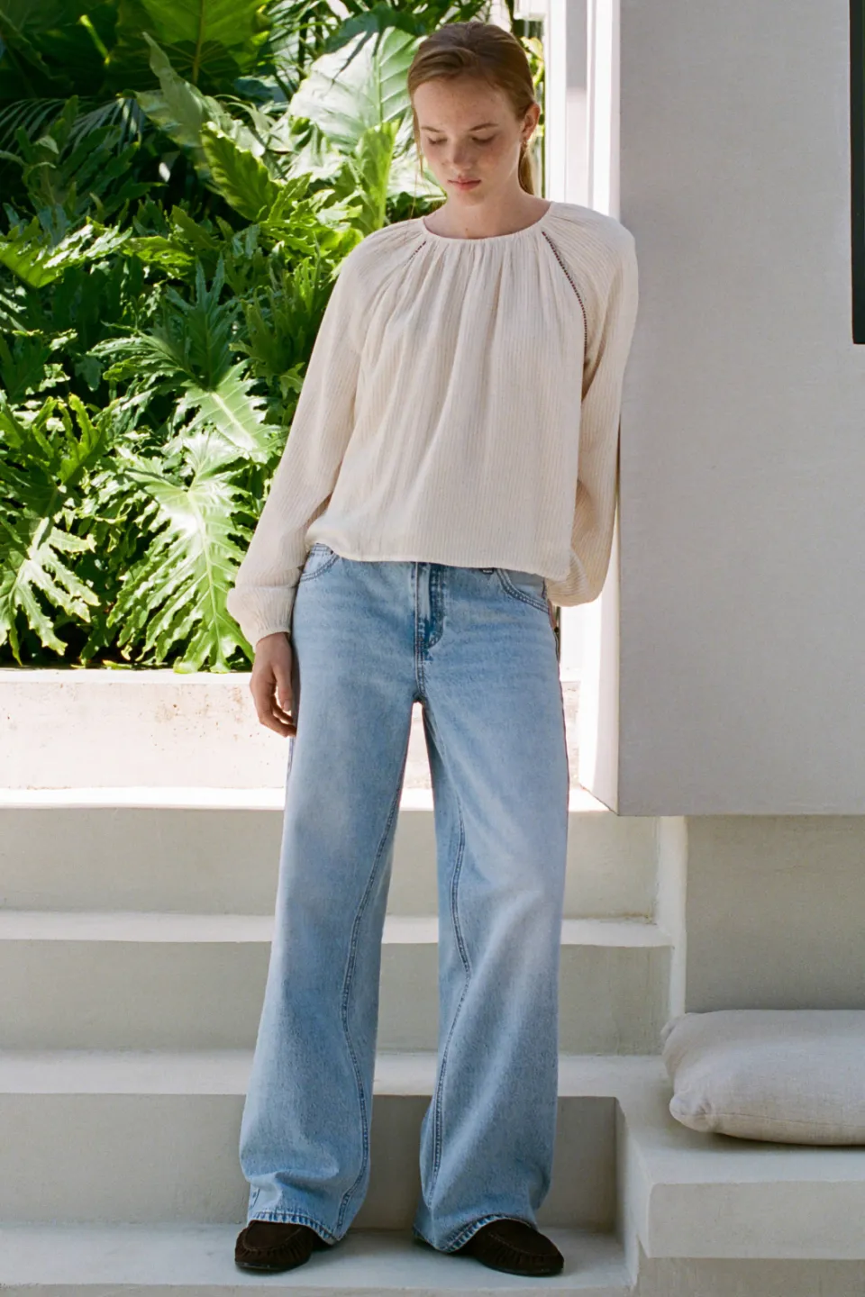 Mango gestreepte blouse met kraaltjes wit, foto 4