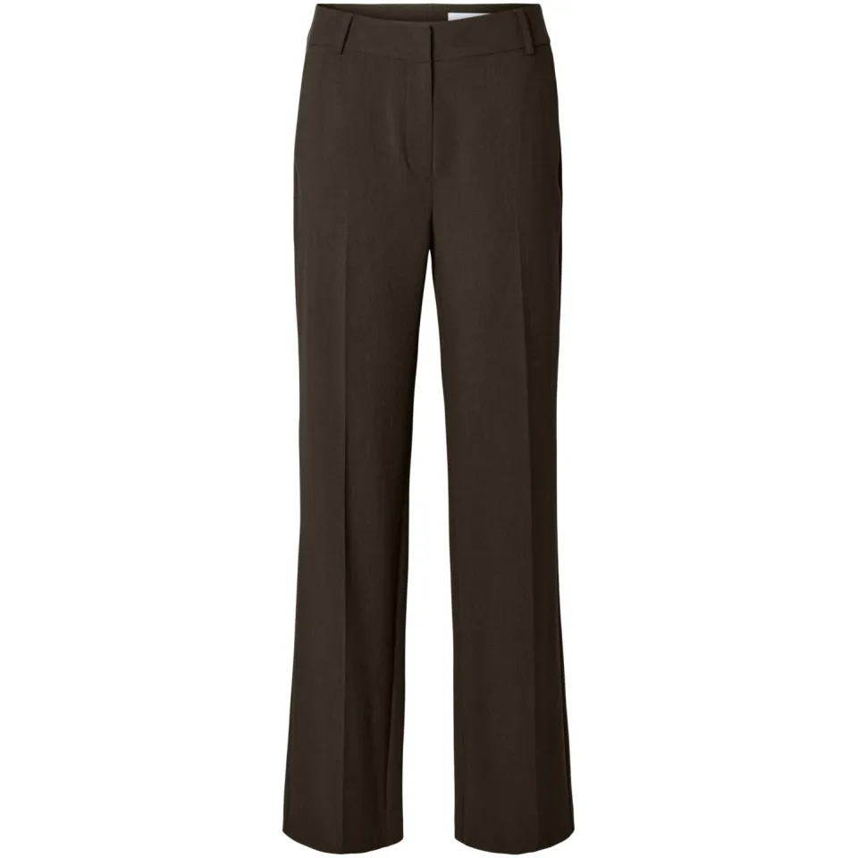 Selected wide leg regular waist casual broek donkerbruin, foto 2