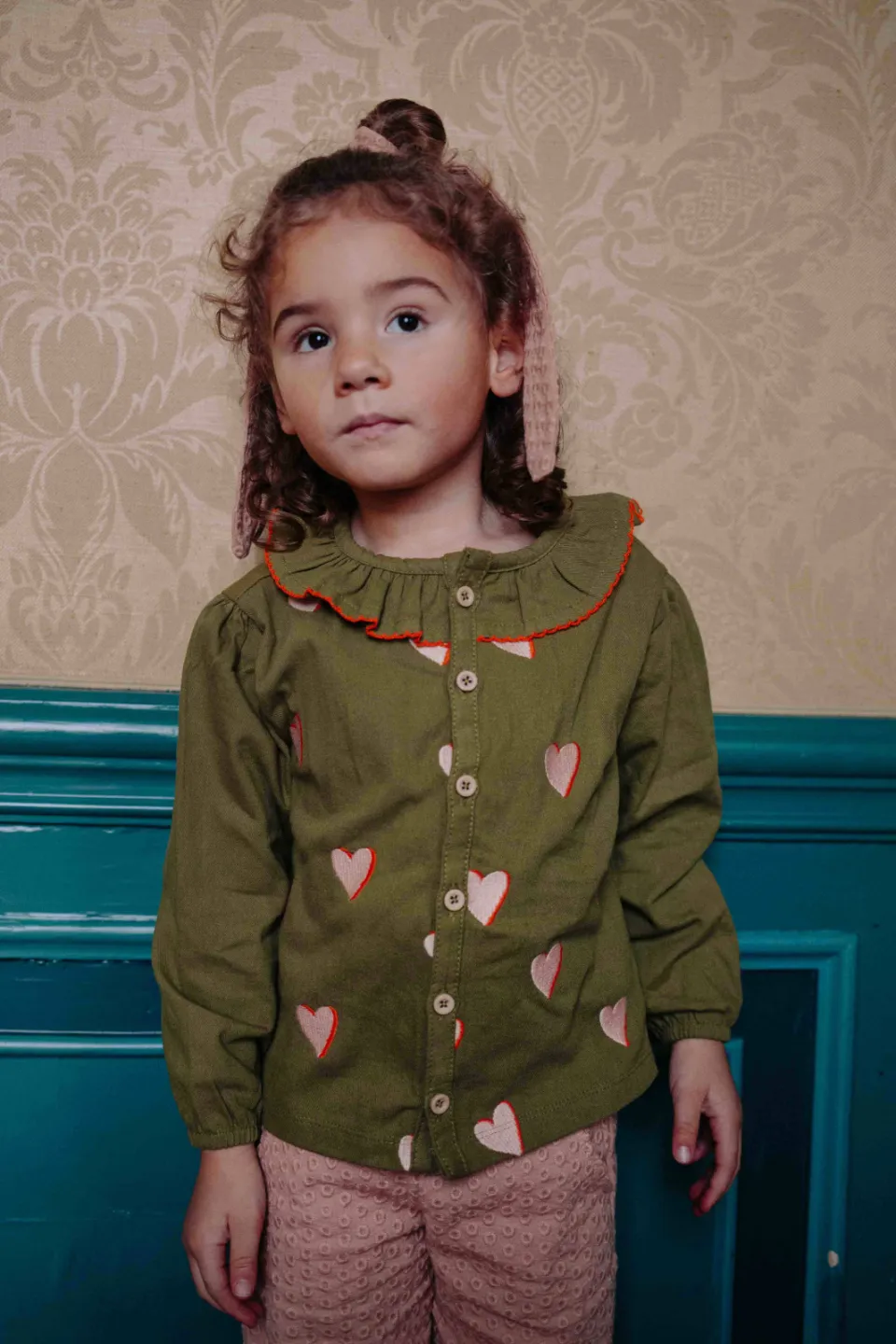 Riffle Amsterdam blouse met hartjes groen roze Groen/roze