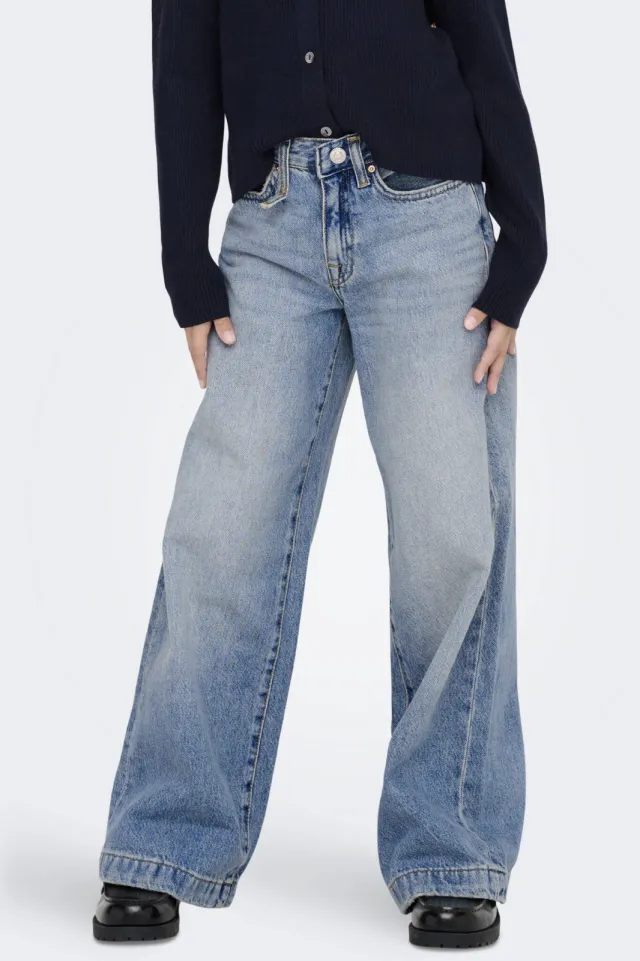 Only KIDS ONLY GIRL high waist wide leg jeans medium blue denim