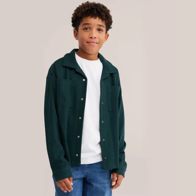 WE Fashion junior overhemd met corduroy details - donkergroen