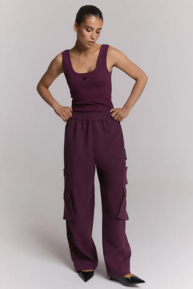 Alix The Label wide leg cargobroek aubergine Bordeaux