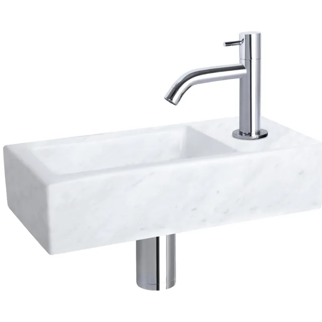 Differnz Fonteinset Differnz Helios 37.5x18.5x9.5 cm Marmer Wit Met Gebogen Kraan Chroom