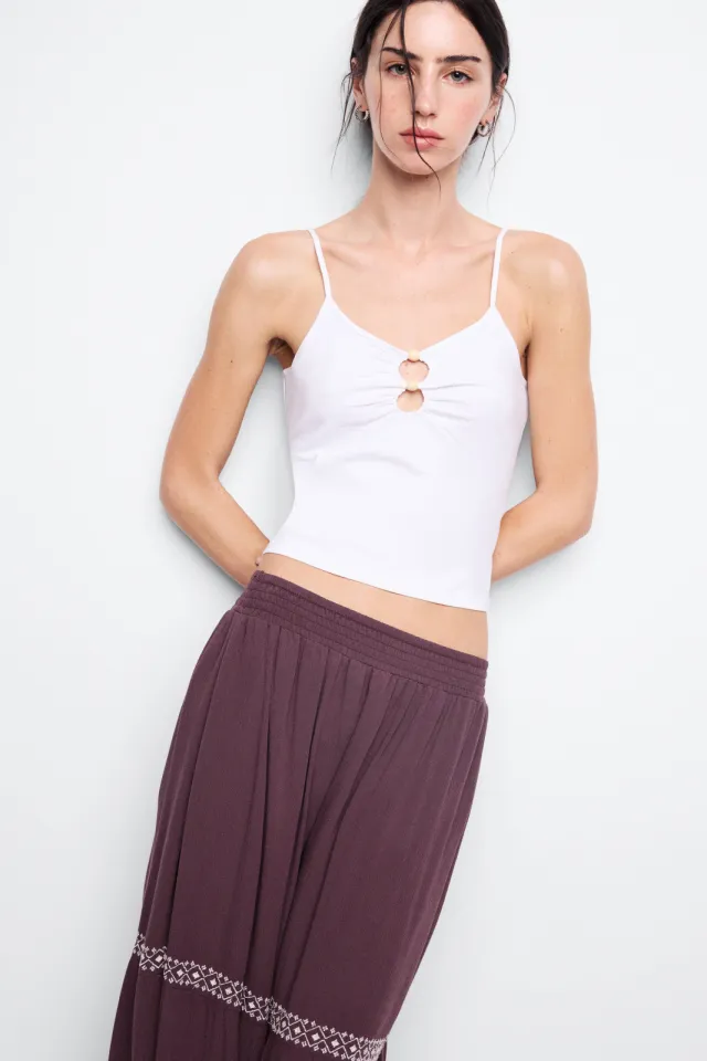 Mango TEEN maxi rok met borduursels aubergine, foto 4