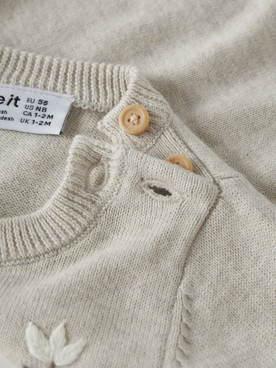 NAME IT BABY katoenen gebloemde gebreide trui met borduursels - grijs, foto 6