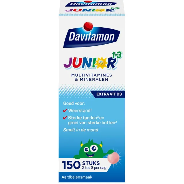 Davitamon Junior 1+ smelttabletten aardbei - 150 stuks