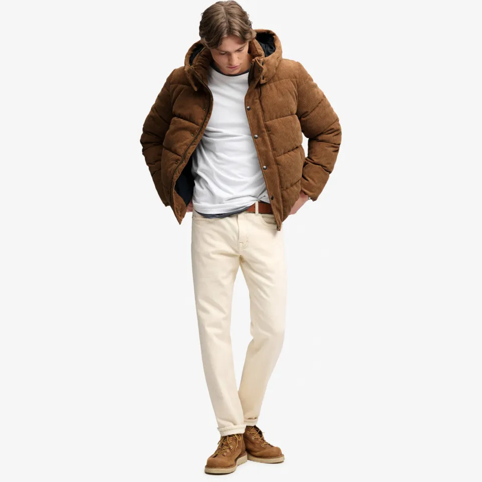 Superdry Premium Hood Cord Puffer corduroy winterjas donkerbruin dark tobacco brown, foto 3