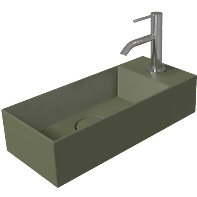 Salenzi Fontein Salenzi Spy 45x20 cm Mat Legergroen Kraangat Rechts (inclusief bijpassende waste)