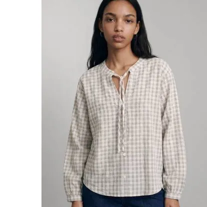 Mango Teen geruite blouse ecru, foto 3