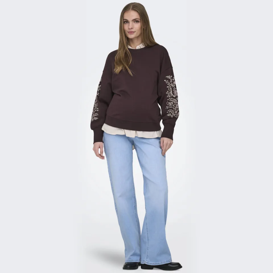 Only MATERNITY zwangerschaps gebloemde sweater donkerbruin, foto 6