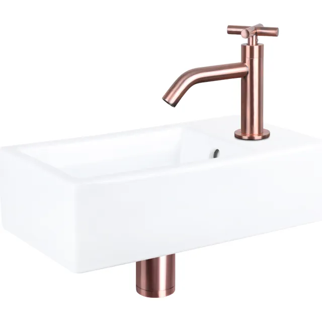 Differnz Fonteinset Differnz Force Keramiek 40x22x11.5 cm Wit Met Gebogen Kruis Kraan Rood Koper