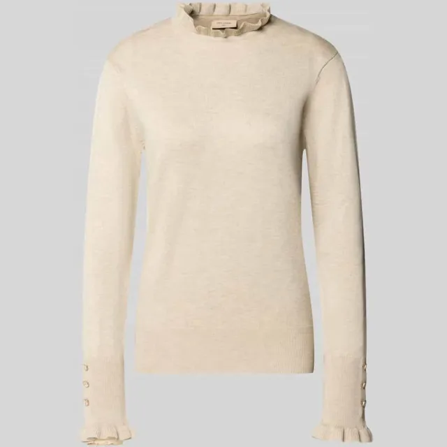FREE/QUENT Gebreide pullover met opstaande kraag en ruches model 'Katie' Beige