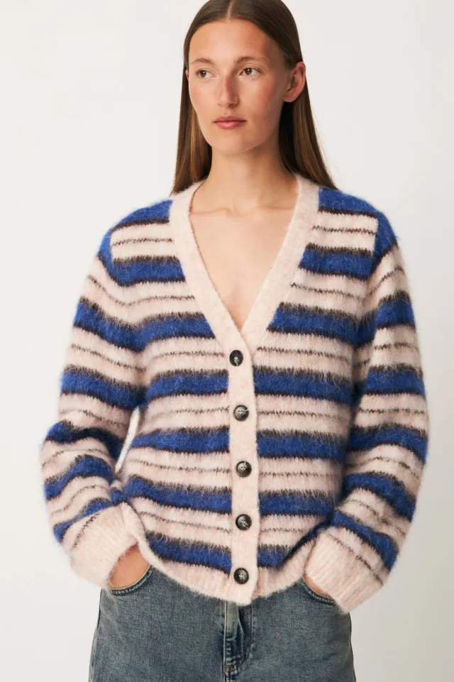 Modström gestreept gebreid vest met wol - roze/blauw