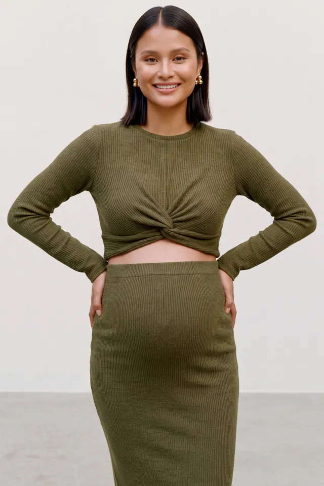 Mamalicious aansluitende cropped gebreide zwangerschapstop groen, foto 3