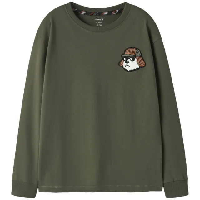 NAME IT rechtvallende longsleeve met patches olijfgroen