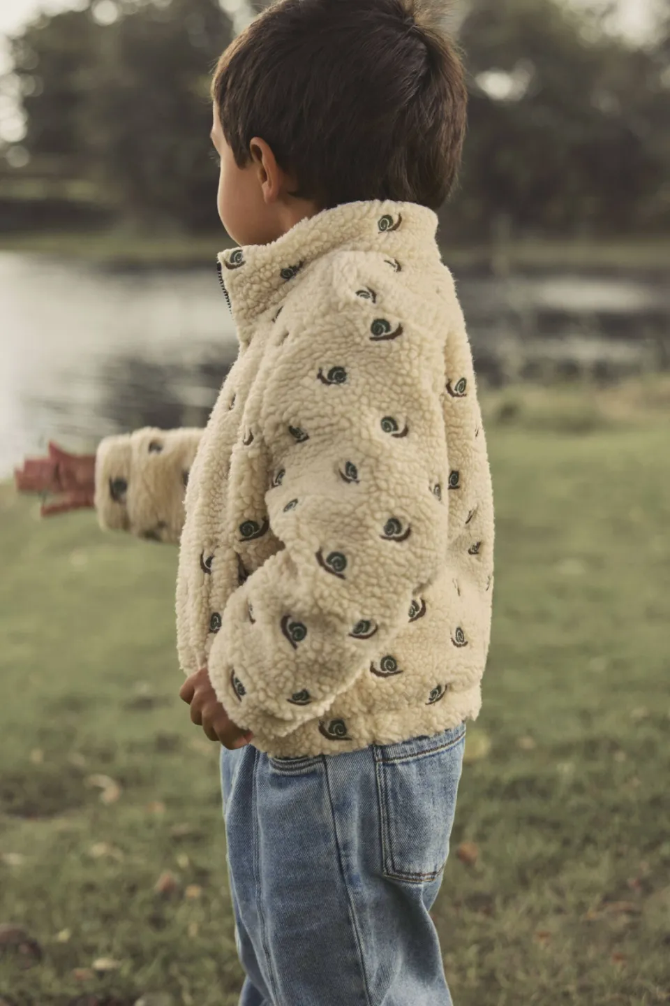 Lil' Atelier teddy jas met borduursels en print ecru, foto 7