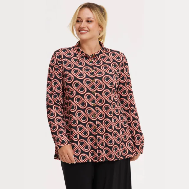 Yoek Sylvie blouse zwart Koraalrood/zwart