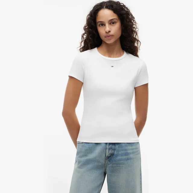 Tommy Jeans TJW Slim Essential Rib SS t-shirt wit