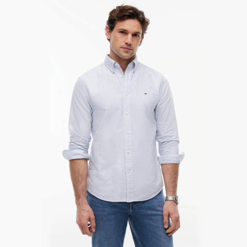Tommy Hilfiger gestreepte regular oxford overhemd blauw Shirt Blue / White