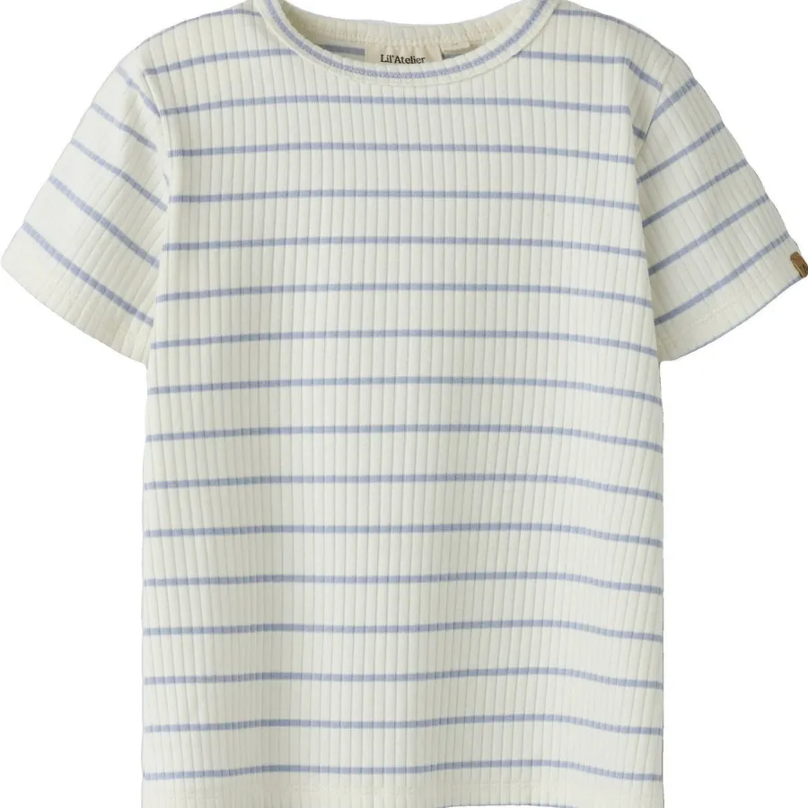 Lil' Atelier Mini gestreept t-shirt wit lichtblauw, foto 2