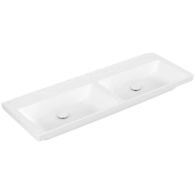 Villeroy & Boch Wastafel Villeroy & Boch Subway 3.0 Dubbele wasbak Met CerampicPlus Zonder Kraangat Zonder Overloop 130x47x16.5 cm Stone White Wit