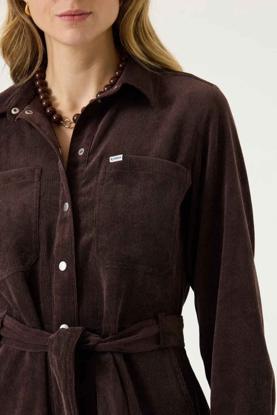 Garcia corduroy jurk met ceintuur - bruin, foto 4