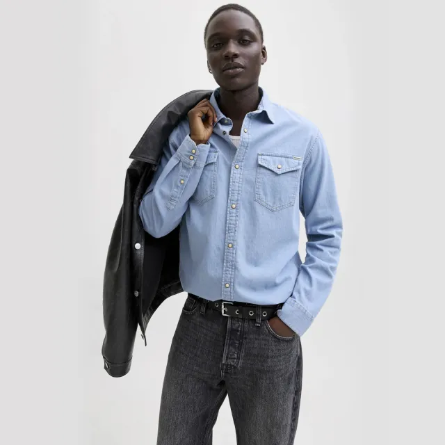 Jack & Jones ESSENTIALS regular casual overhemd light blue denim