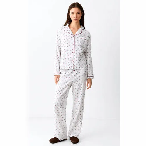 Mango pyjama met bloemenprint wit rood Wit/rood