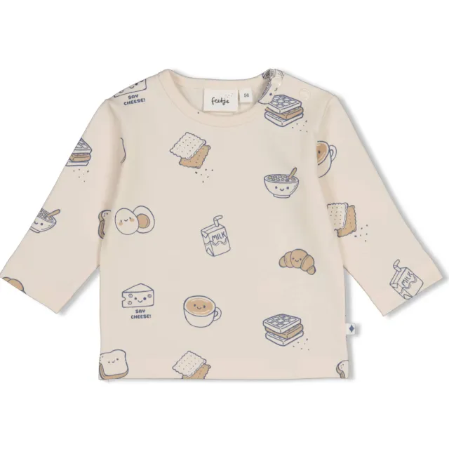 Feetje aansluitende longsleeve met print crème Creme//bruin/blauw