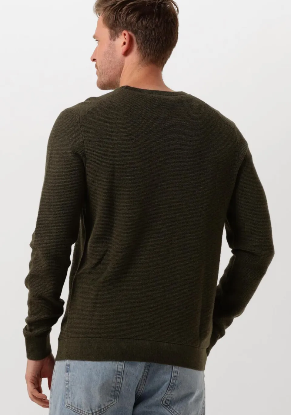 SELECTED MEN Heren Truien & Vesten Slhross Ls Knit Structure Crew Neck Noos - Groen, foto 3