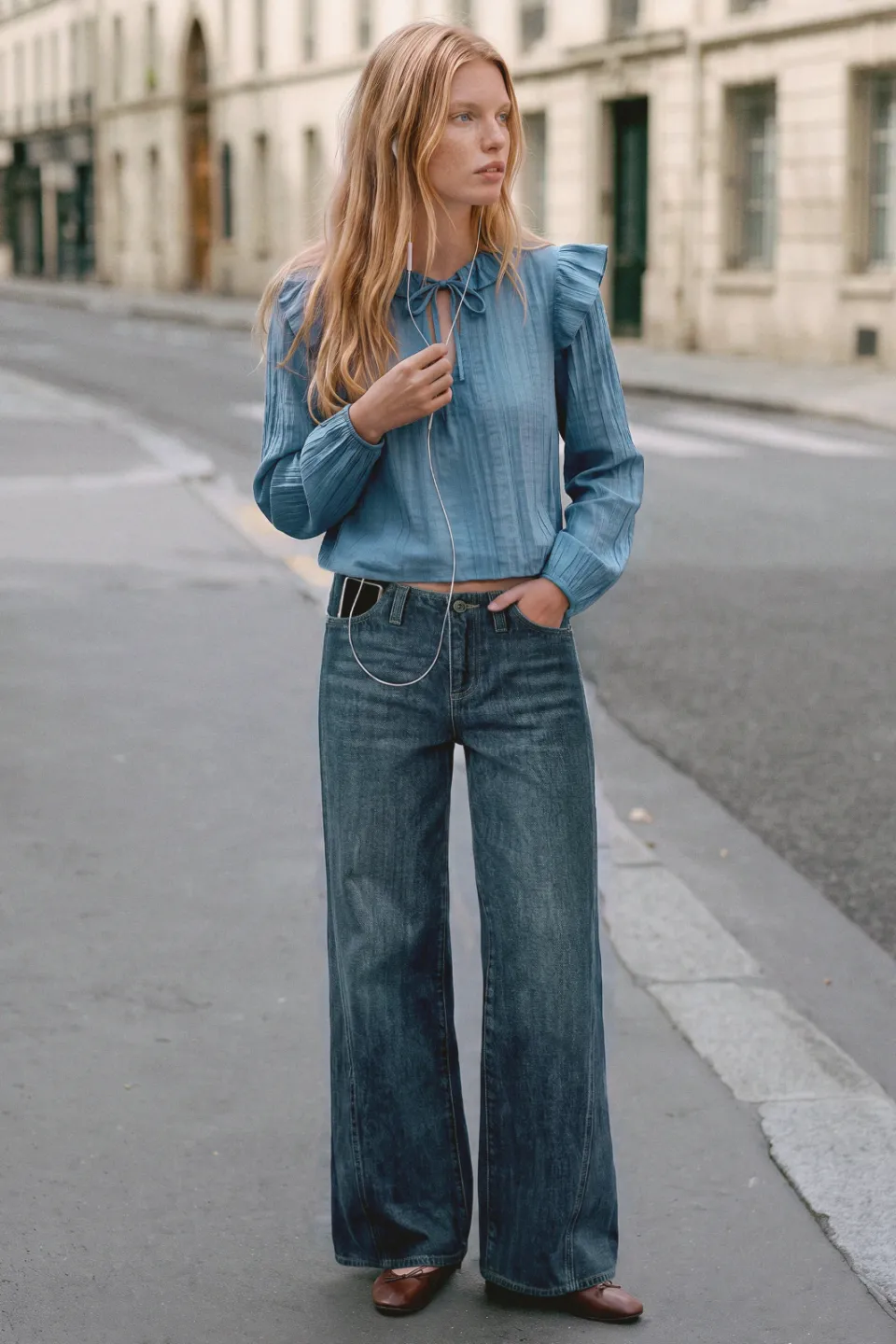 Mango blousetop met ruches blauw
