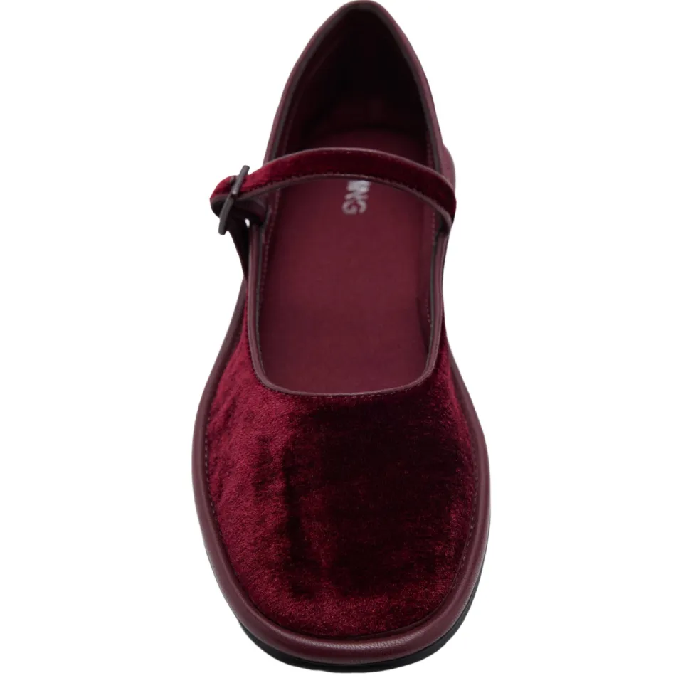 Mango TEEN fluwelen ballerina's - donkerrood, foto 6
