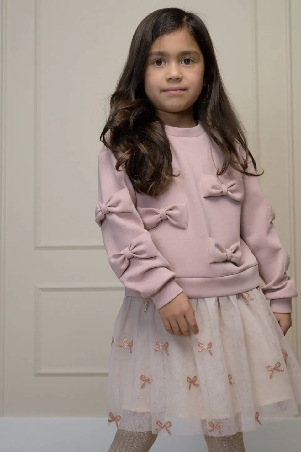Le Chic korte jurk met tule en print roze