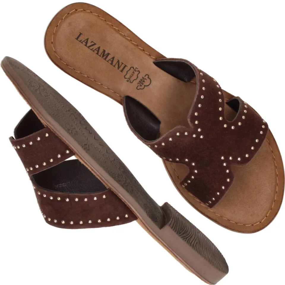 Lazamani Lina Small Studs slipper bruin, foto 7