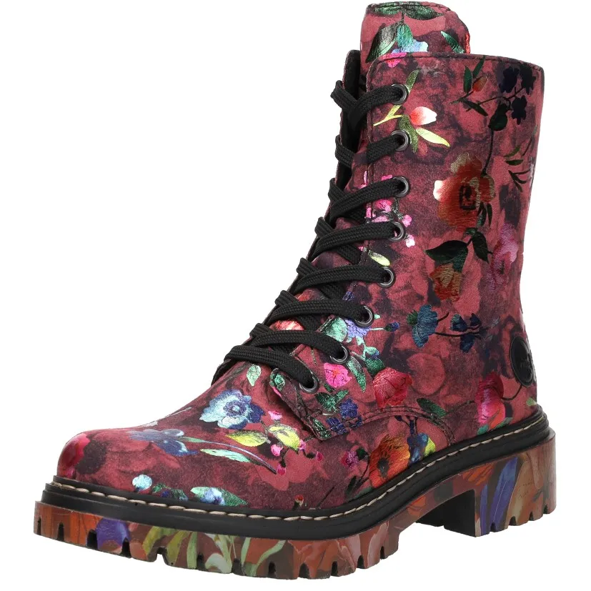 Rieker veterboots bordeaux bloemenprint, foto 3