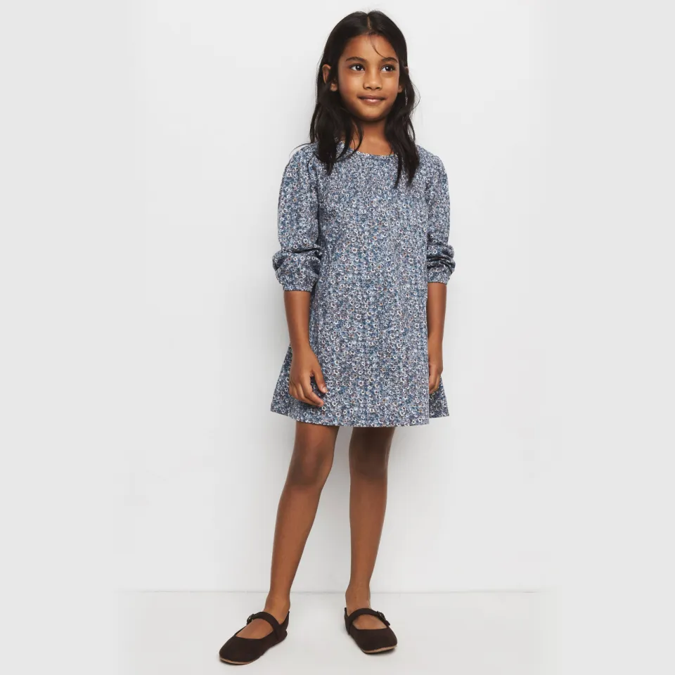 Mango Kids gebloemde midi jurk blauw Blauw/bruin/wit