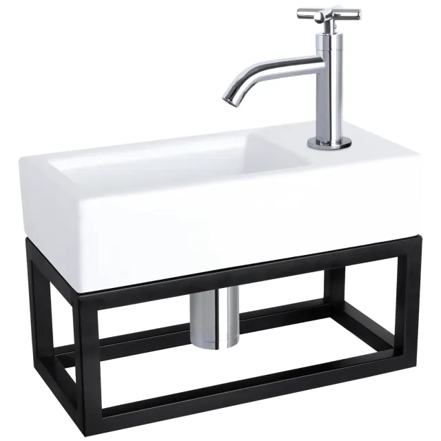 Differnz Fonteinset Differnz Ravo Keramiek Met Handoekrek 38.5x18.5x9 cm Wit Met Gebogen Kruis Kraan Chroom