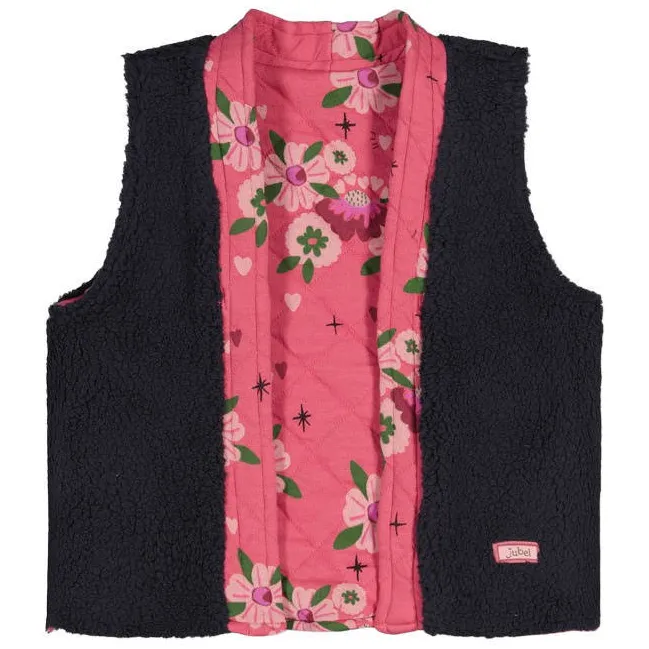 Jubel reversible teddy gilet Moon Flowers antraciet/roze, foto 7