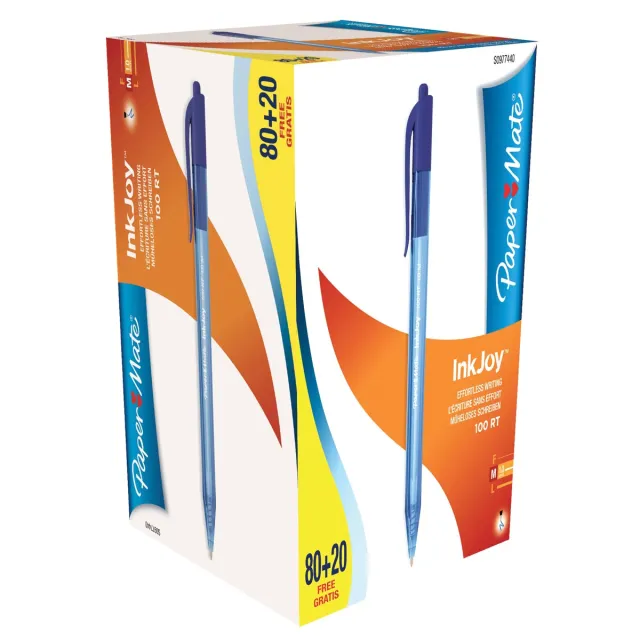 Paper Mate Balpen paper mate inkjoy 100rt medium blauw Valuepack 80+20 gratis