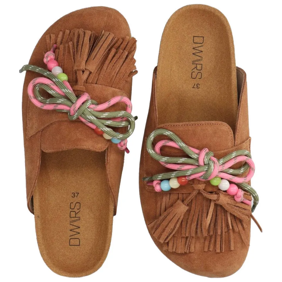 DWRS Sakai suède clogs met franjes - cognac, foto 3