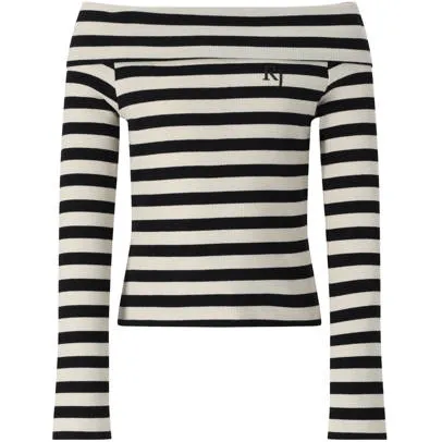 Retour Jeans off shoulder gestreepte top zwart/ecru