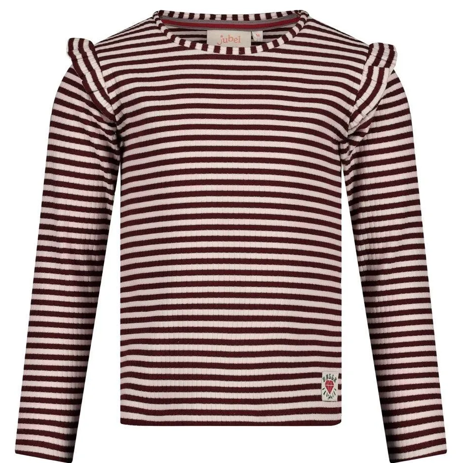 Jubel gestreepte longsleeve met ruches donkerrood/wit, foto 2
