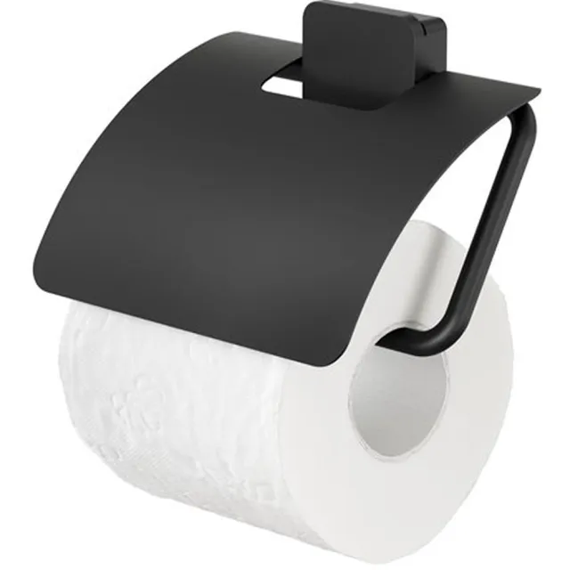 Geesa Topaz toiletrolhouder met klep mat zwart