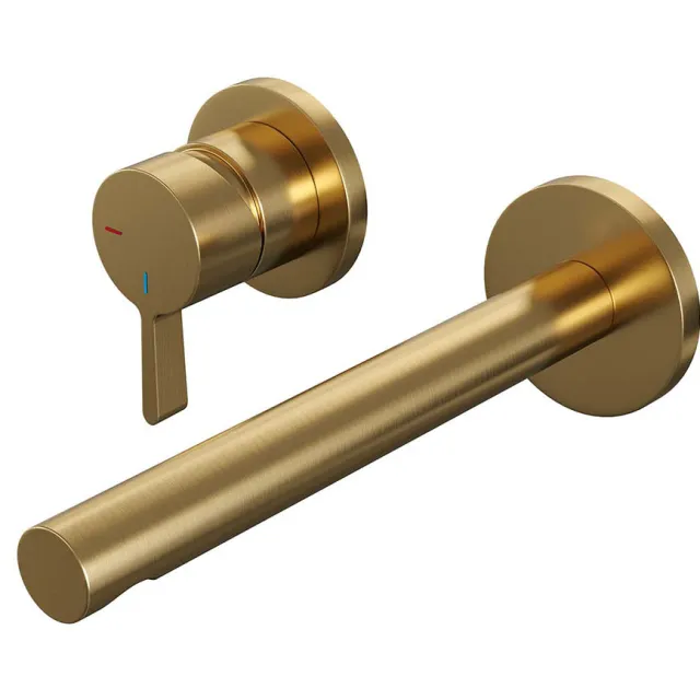 Brauer Inbouw Wastafelmengkraan Brauer Gold Edition Coldstart Rechte Uitloop Halfronde Hendel Links Geborsteld Goud PVD Met Rozetten