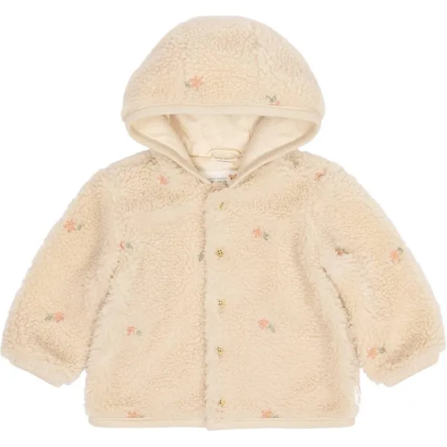 Little Dutch gebreid gebloemd vest met borduursels en teddy details - zand