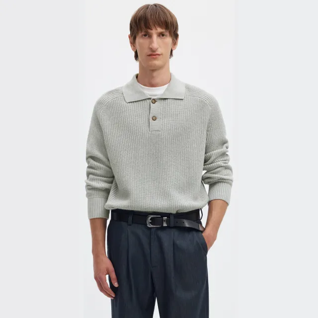 Selected katoenen regular fit gebreide trui - light grey Light Grey Melange